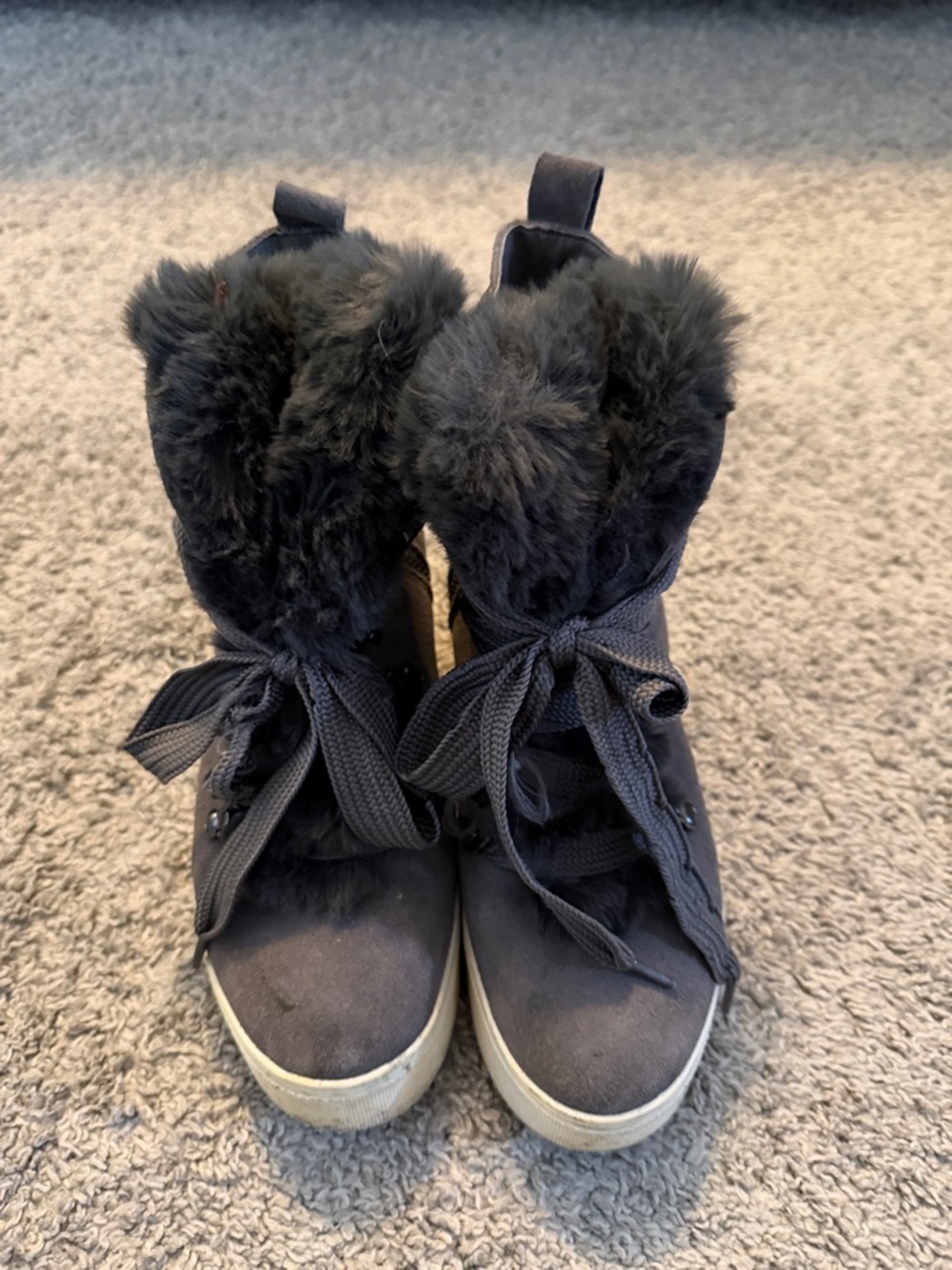 J Slides Women's Black Lace-Up Faux Fur Boots